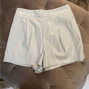 Women's Light Blue Pleather Shorts